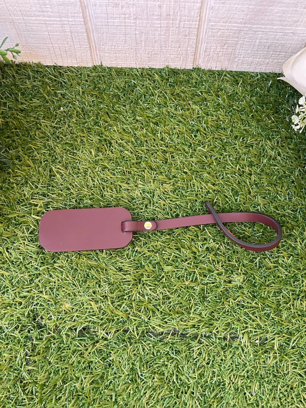 Persaman New York Leather Luggage Tag - Burgundy with Gold Foil